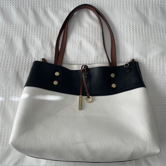 Calvin Klein Extra Large Reversible Tote - Black and White with Brown trim - EUC - Picture 7 of 9